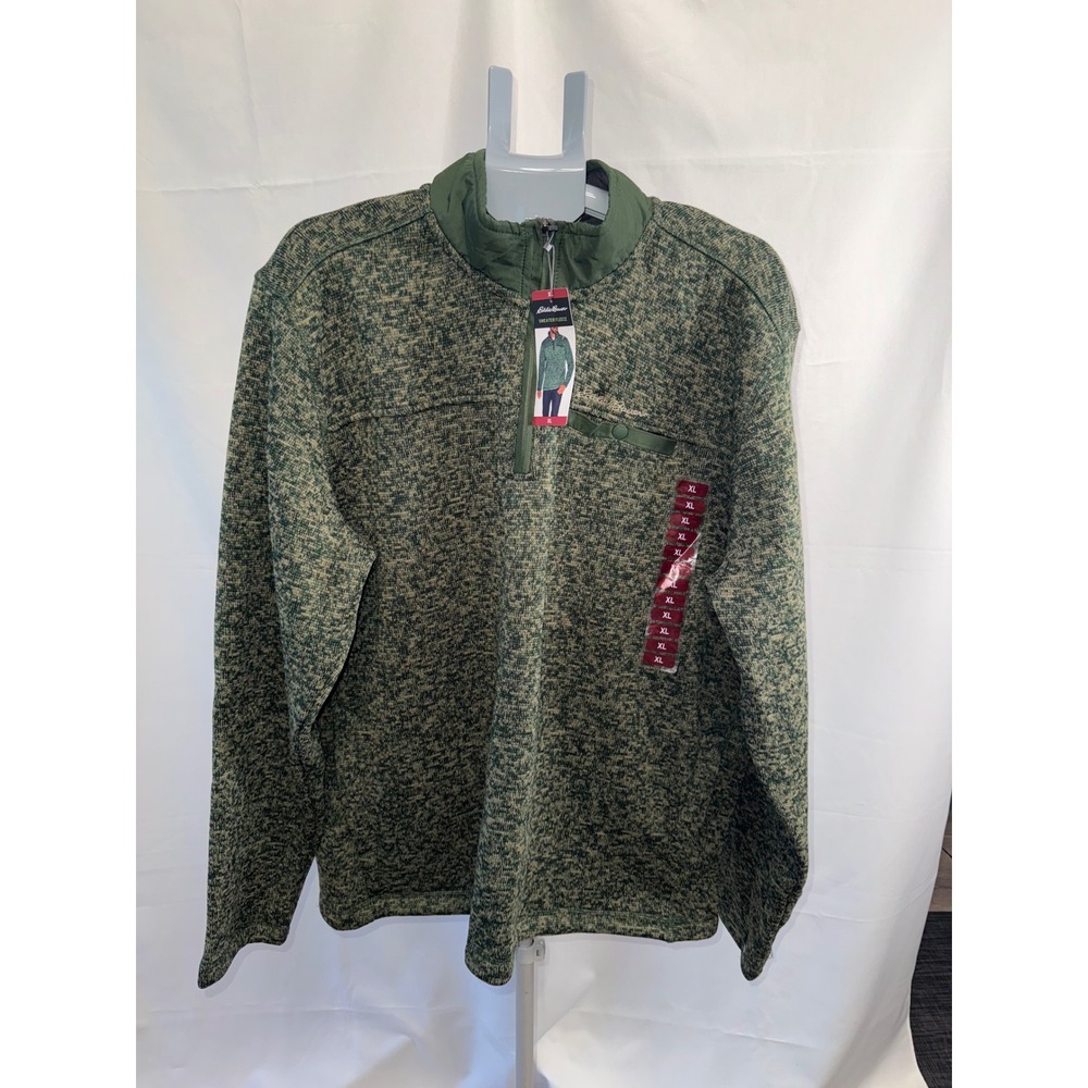 Eddie Bauer Mens Sweater Fleece XL Palm Heather Green Quarter Zip Pullover NEW